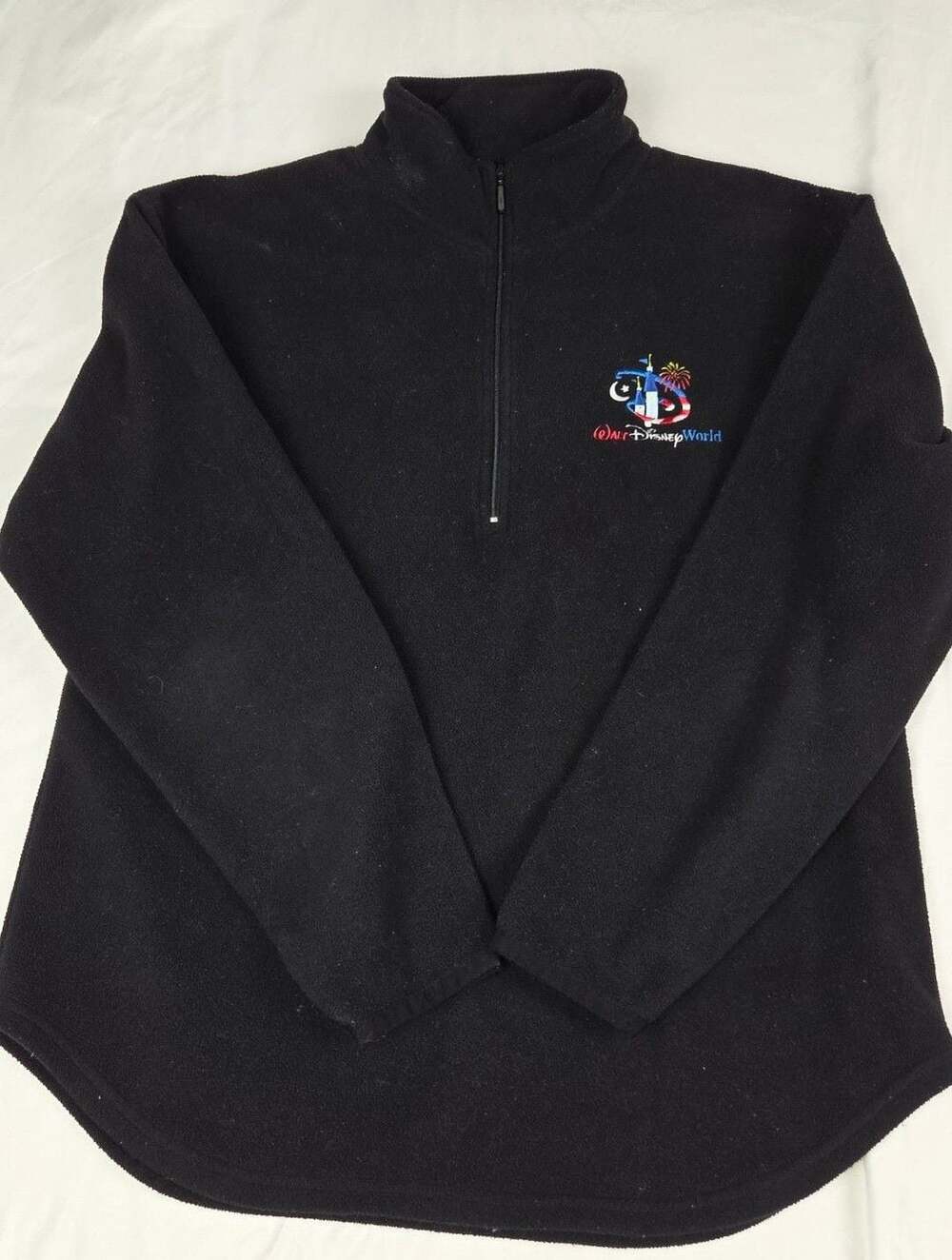 Walt Disney World Quarter Zip Fleece Size S Black Embroidered Logo